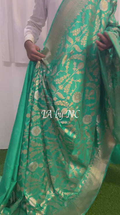 Turquoise Banarasi Pure Katan Silk Pattu Sona Rupa Saree