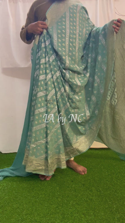 Turquoise Banarasi Pure Khaddi Georgette Saree