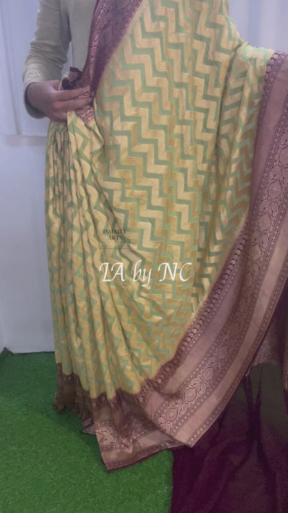 Lime Peel Banarasi Pure Khaddi Georgette Saree