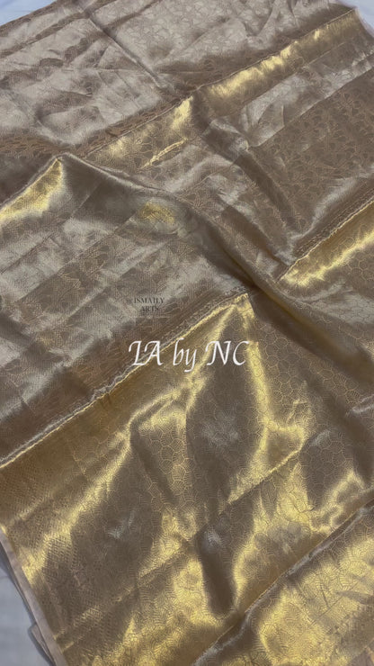 Beige Banarasi Pure Tissue Silk Brocade Saree