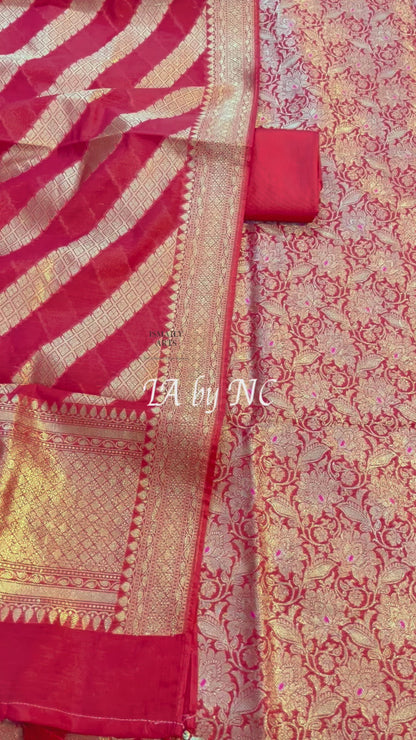 Crimson Banarasi Cotton Silk Tissue Brocade Dress materials