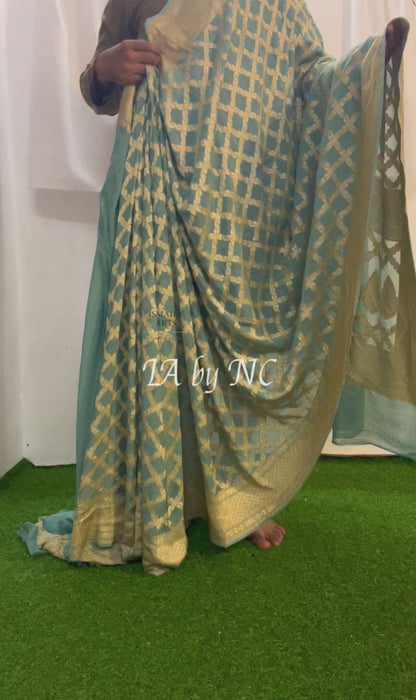 Turquoise Banarasi Pure Khaddi Georgette Saree