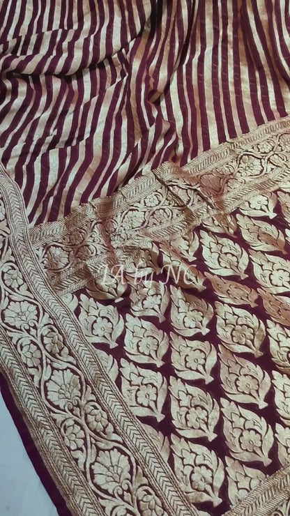 Burgundy Banarasi Pure Khaddi Georgette Saree