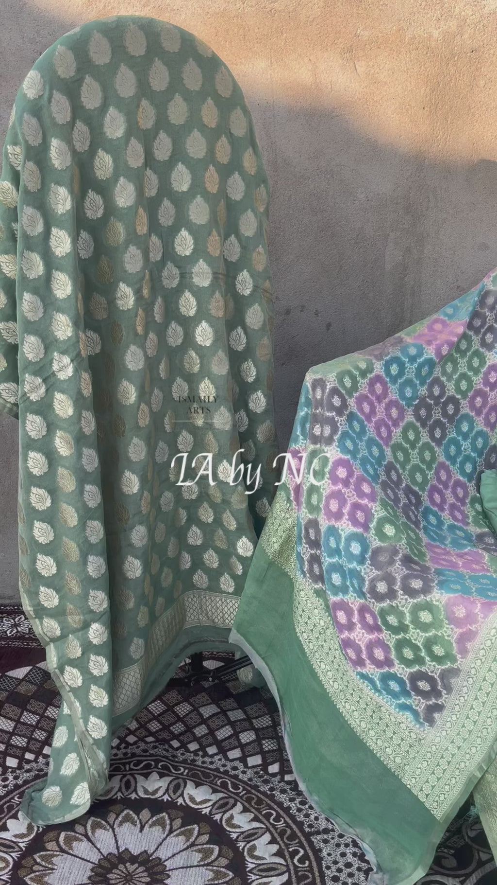 Mint Banarasi Pure Khaddi Tissue Georgette Dress Materials