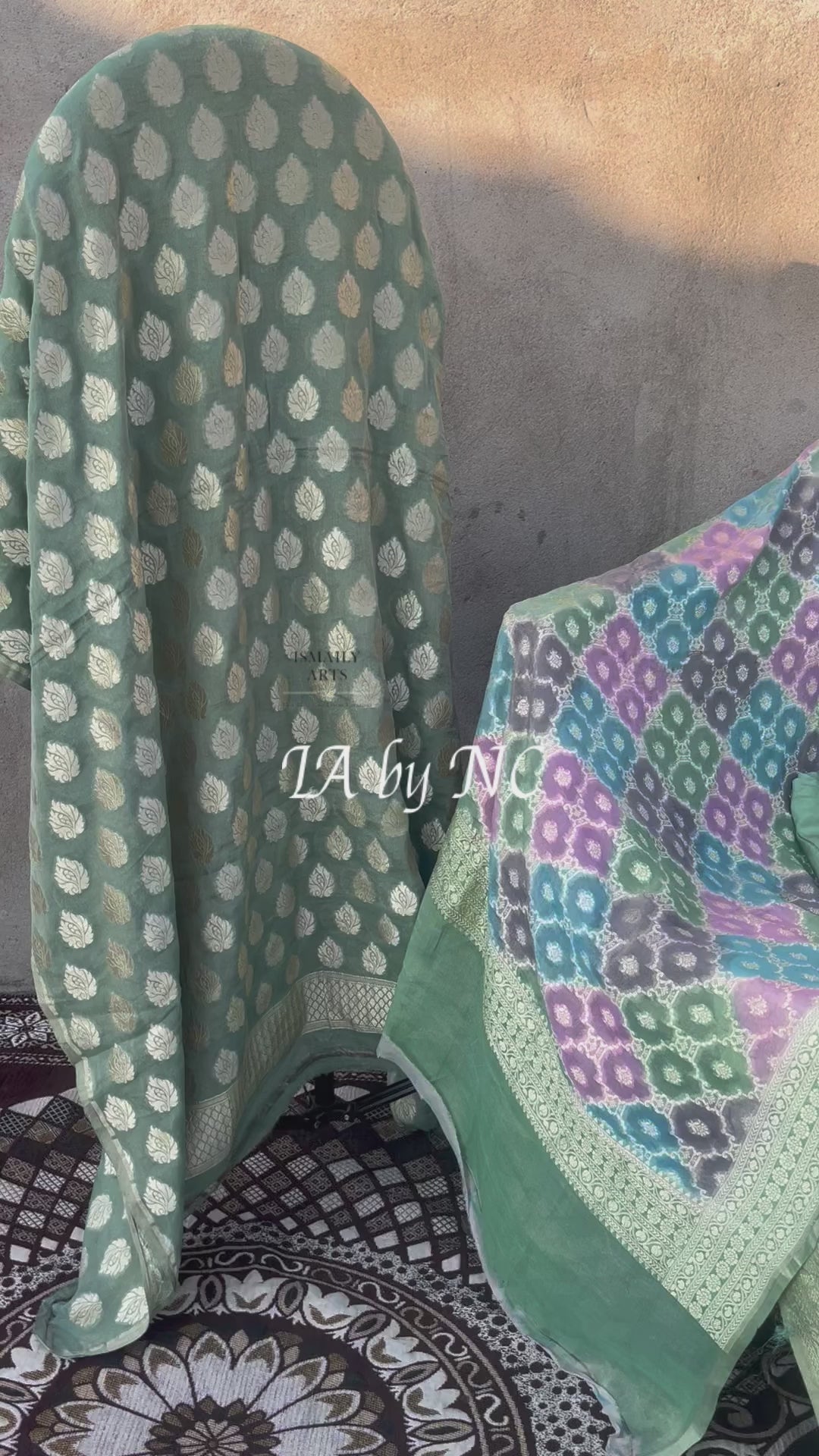 Mint Banarasi Pure Khaddi Tissue Georgette Dress Materials