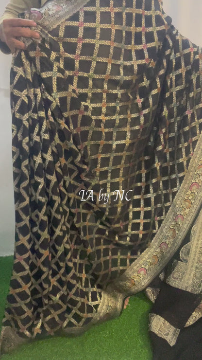 Black Banarasi Pure Khaddi Georgette Saree