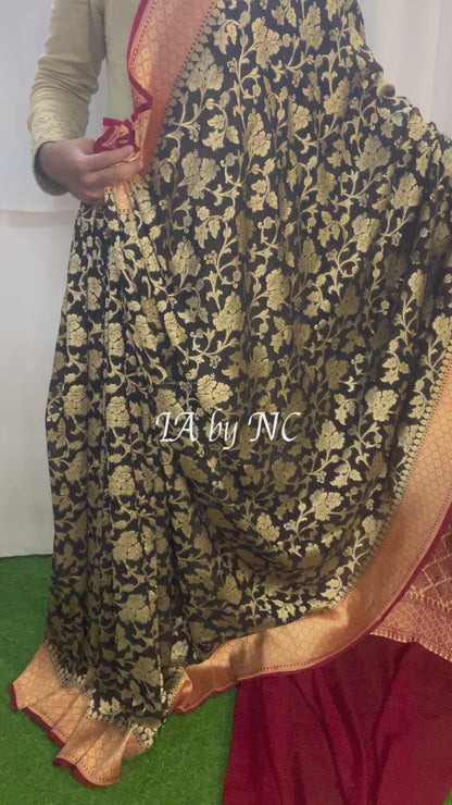 Black Banarasi Pure Khaddi Georgette Saree