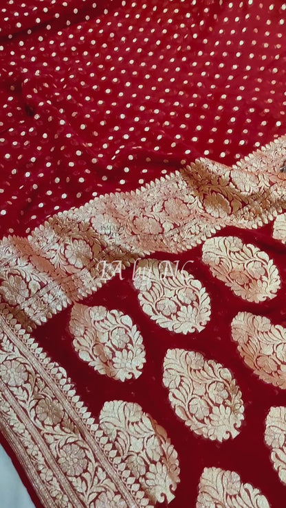 Carmine Banarasi Pure Khaddi Georgette Saree