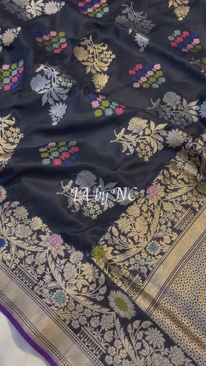 Black Banarasi Pure Katan Silk Kadwa Saree