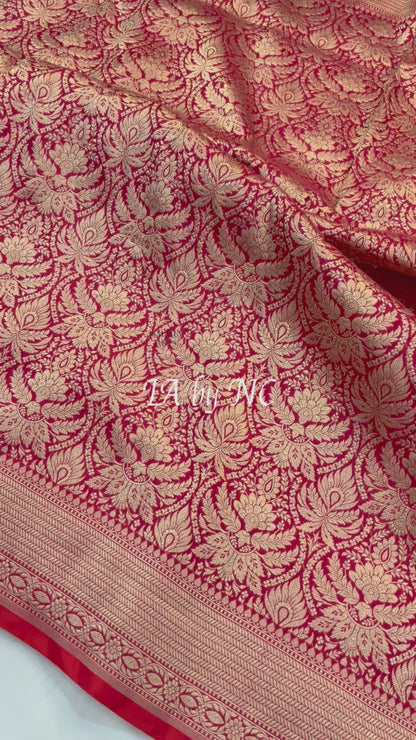 Crimson Banarasi Pure Katan Silk Brocade Saree