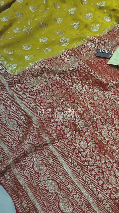 Goldenrod Banarasi Pure Khaddi Georgette Saree