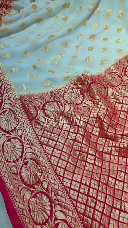 Offwhite Banarasi Pure Khaddi Georgette Saree