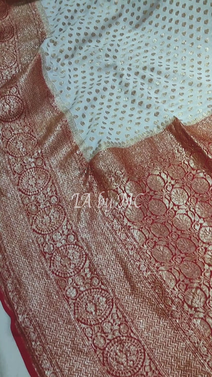 Offwhite Banarasi Pure Khaddi Georgette Saree