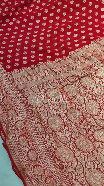 Crimson Banarasi Pure Khaddi Georgette Saree