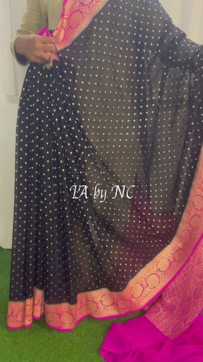 Black Banarasi Pure Khaddi Georgette Saree
