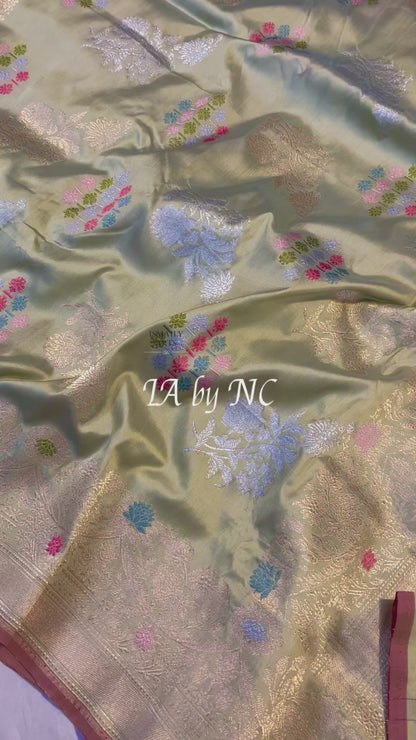 Pista Banarasi Pure Katan Silk Kadwa Pattu Saree