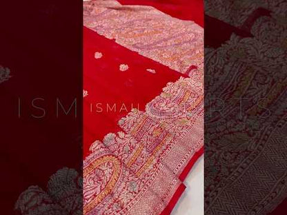 Crimson Banarasi Pure Khaddi Georgette Kadwa Saree