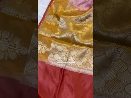 French Banarasi Pure Katan Silk Raw Mango Saree