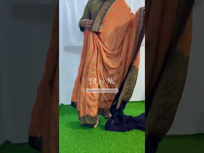 Apricot Banarasi Pure Khaddi Georgette Saree