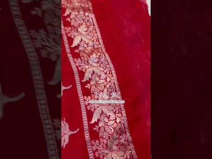 Crimson Banarasi Pure Khaddi Georgette Saree