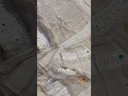 Natural Banarasi Pure Khaddi Tissue Georgette Kadwa Saree