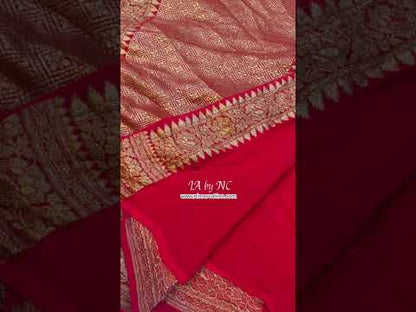 Carmine Banarasi Pure Khaddi Georgette Saree