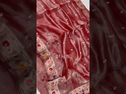 Burgundy Banarasi Pure Tissue Silk Designer Saree