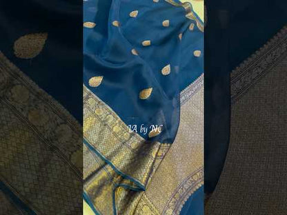 Teal Banarasi Pure Kora Silk Kadwa Saree