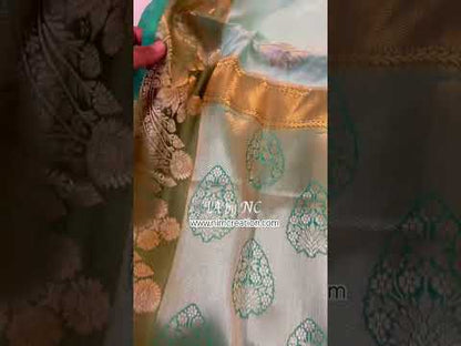 Turquoise Banarasi Pure Katan Silk Raw Mango Saree