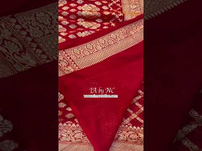 Crimson Banarasi Pure Khaddi Georgette Saree