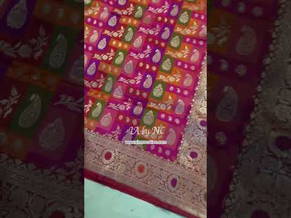 Carmine Banarasi Pure Katan Silk Tilfi Meenakari Rangkat Saree