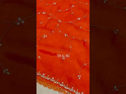 Scarlet Banarasi Pure Kora Organza Handwork Saree