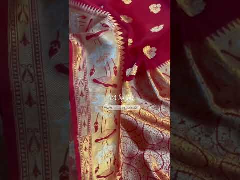 Carmine Banarasi Pure Kora Silk Kadwa Saree