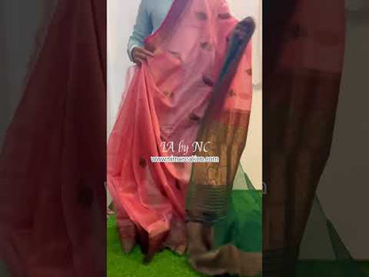 Salmon Banarasi Pure Kora Silk Kadwa Saree