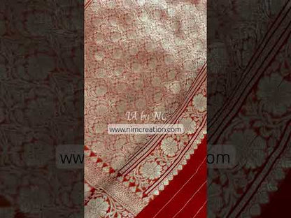 Tangerine Banarasi Pure Kora Organza Kadwa Saree