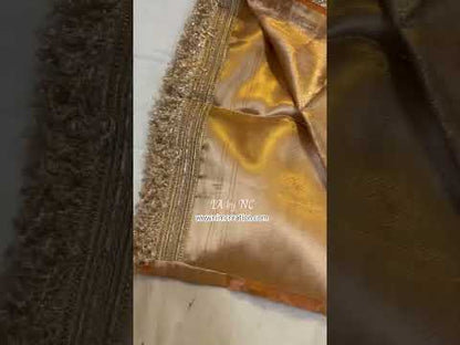 Tangerine Banarasi Pure Tissue Silk Saree