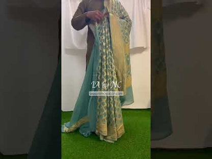 Turquoise Banarasi Pure Khaddi Georgette Saree