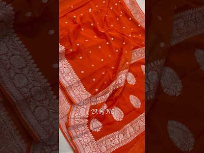 Scarlet Banarasi Pure Khaddi Georgette Kadwa Saree