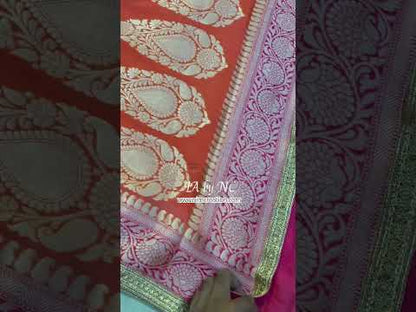 Brick Banarasi Pure Chiffon Georgette Saree