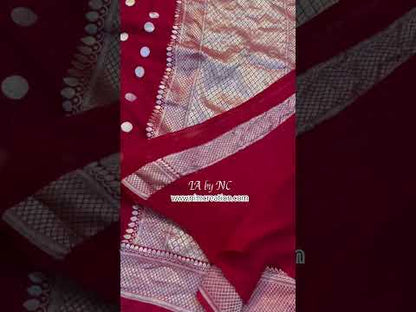 Carmine Banarasi Pure Khaddi Georgette Saree