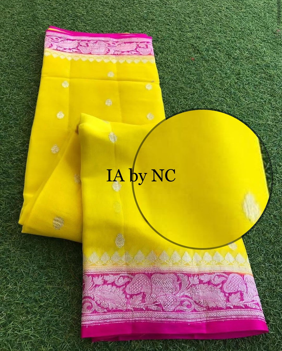 Yellow Banarasi Pure Khaddi Georgette Kadwa Saree