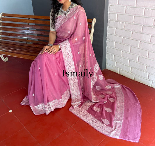 Thulian Banarasi Pure Khaddi Georgette Kadwa Saree.