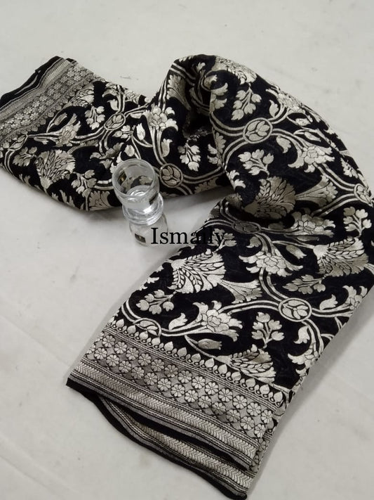 Black Banarasi Pure Khaddi Georgette Saree