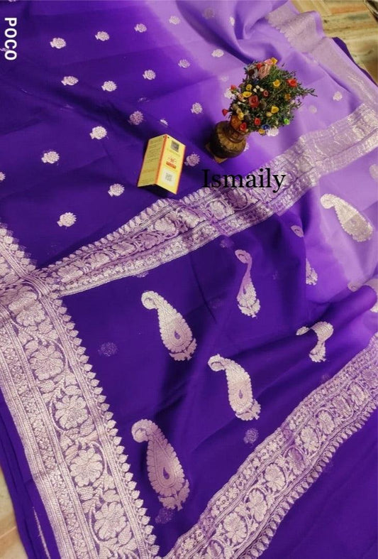 Purple Banarasi Pure Khaddi Georgette Kadwa Saree