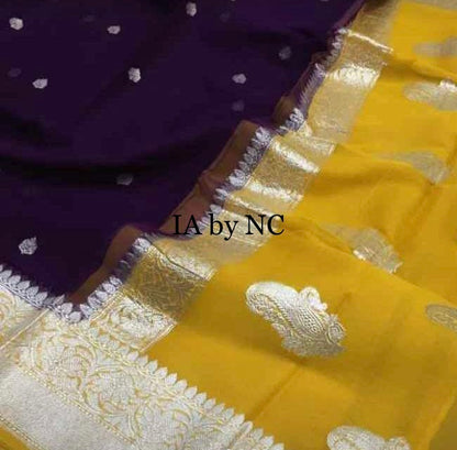 Eggplant Banarasi Pure Khaddi Georgette Kadwa Saree