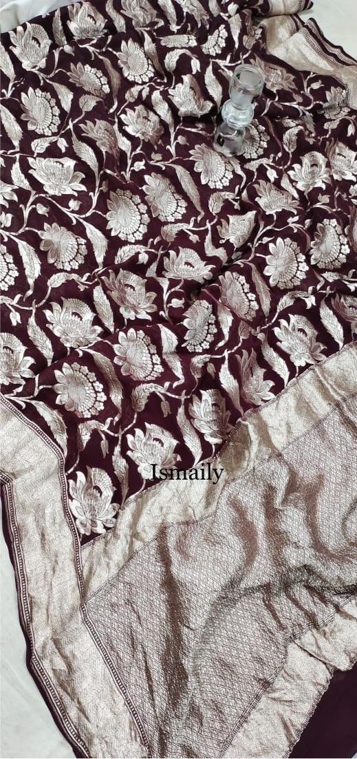 Mahogany Banarasi Pure Khaddi Georgette Saree