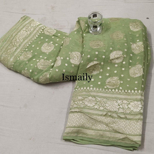 Moss Banarasi Pure Khaddi Georgette Saree