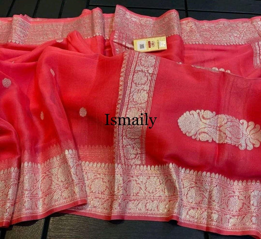 Punch Banarasi Pure Khaddi Georgette Kadwa Saree