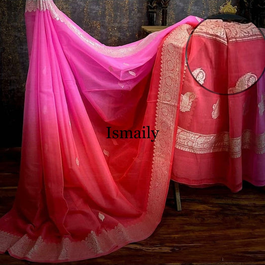 Cerise Banarasi Pure Khaddi Georgette Kadwa Saree