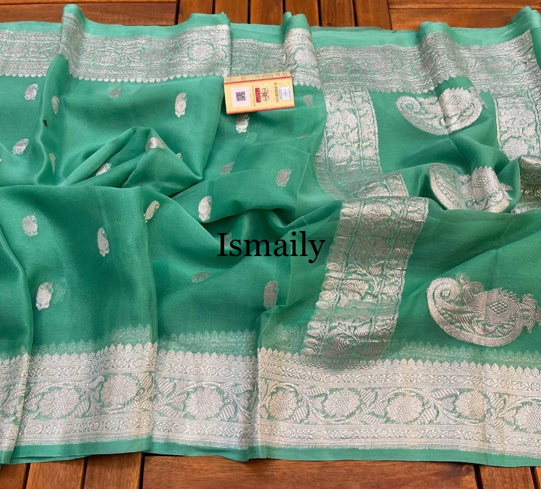 Jungle Banarasi Pure Khaddi Georgette Kadwa Saree